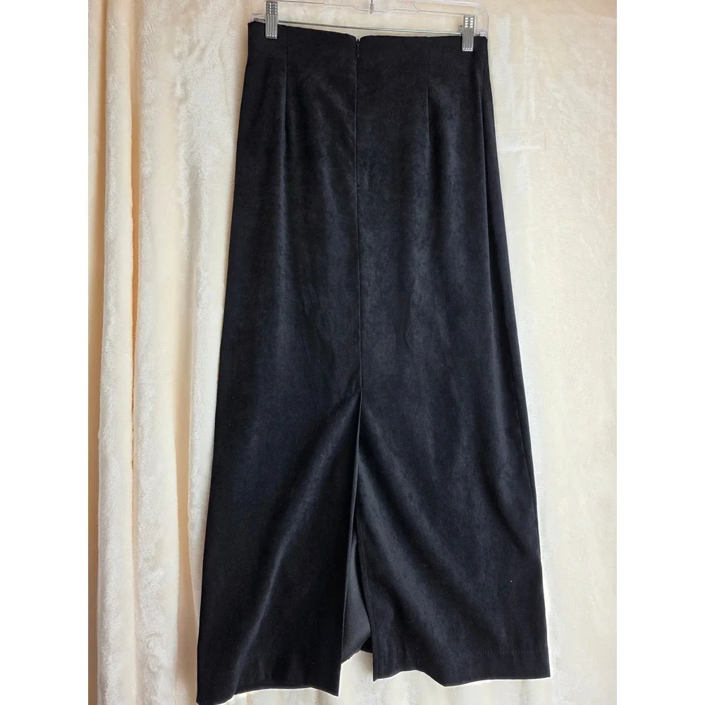Vintage Wildlife New York Black Velvet Maxi Skirt Size 8 Side‎ Slit Elegant